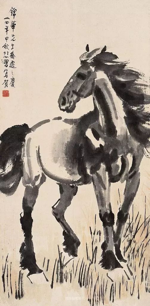 珍品旧蔵* 作者：徐悲鴻 中国近現代書画大家書画作品 馬圖-宣紙 3尺の