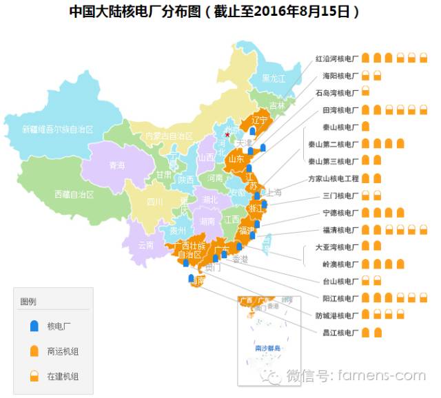 中國大陸核電廠分佈圖完整的核電廠信息